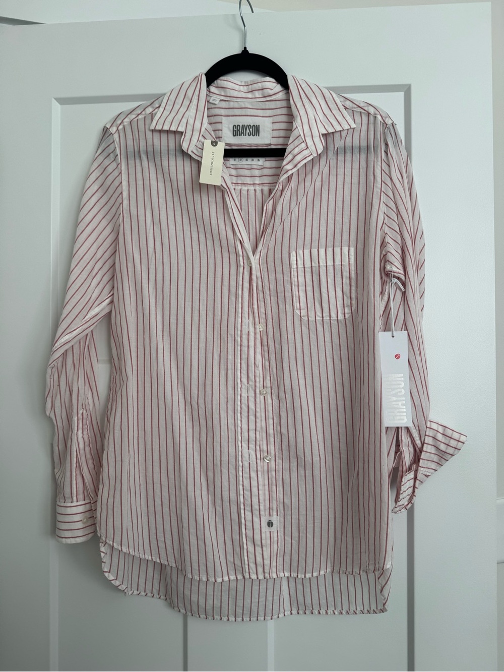 Anthropologie Grayson The Hero Red White Stripe Button Down Blouse